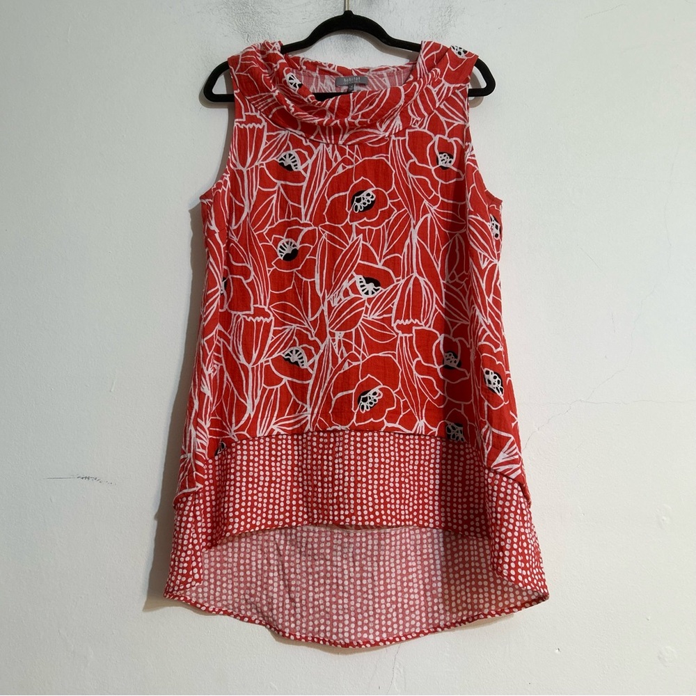 Habitat Floral Spot Bold Red Sleeveless Tunic Top Medium Lagenlook Art to Wear